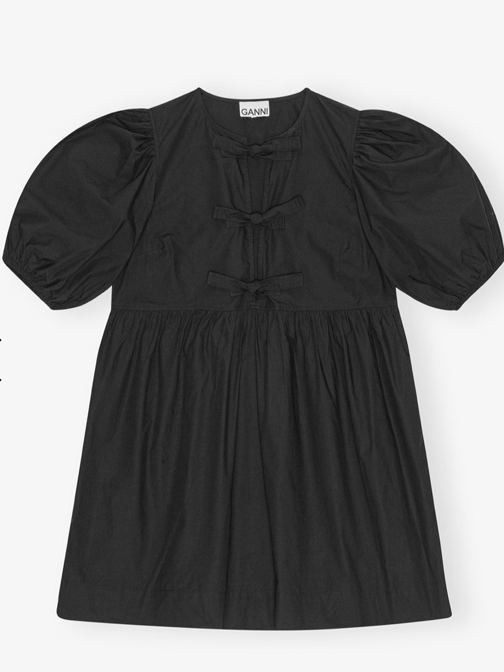 GANNI Black Cotton Poplin Tie String Mini Dress